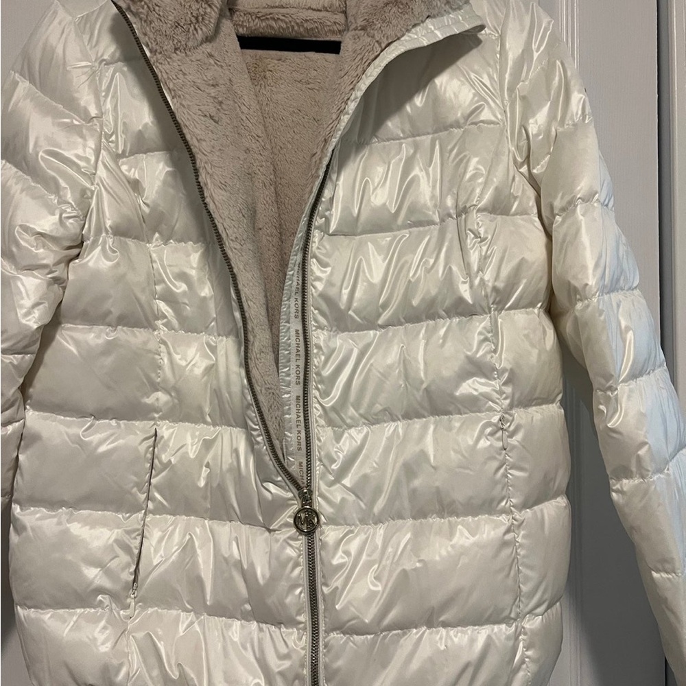 Michael Kors Ivory Quilted Puffer Coat with Sherpa Lining